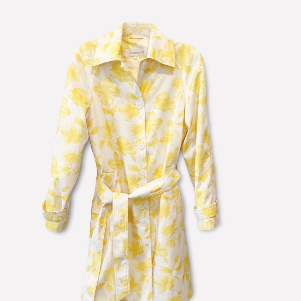 Vintage Liz Claiborne Yellow White Floral Raincoat Sz S